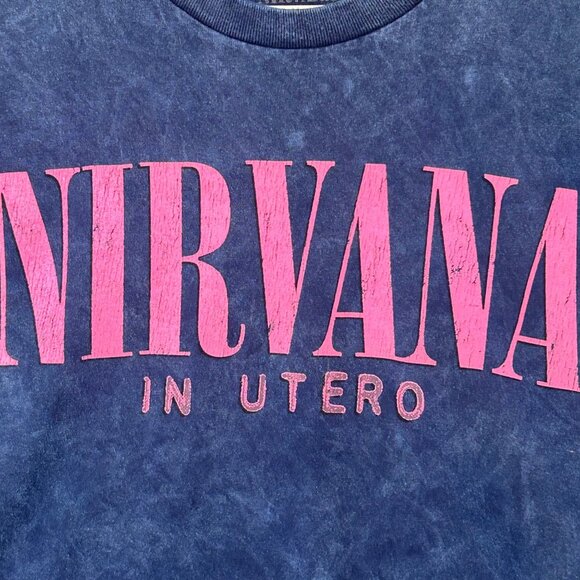 Nirvana "In Utero" Distressed Look Graphic T-Shirt Woman L Blue With Pink Print - Picture 3 of 11